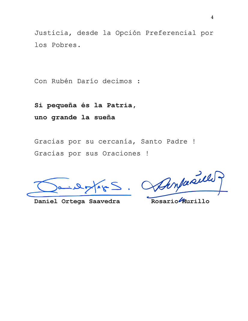 Nicaragua env&iacute;a mensaje de bienvenida al Papa Francisco a tierras mesoamericanas